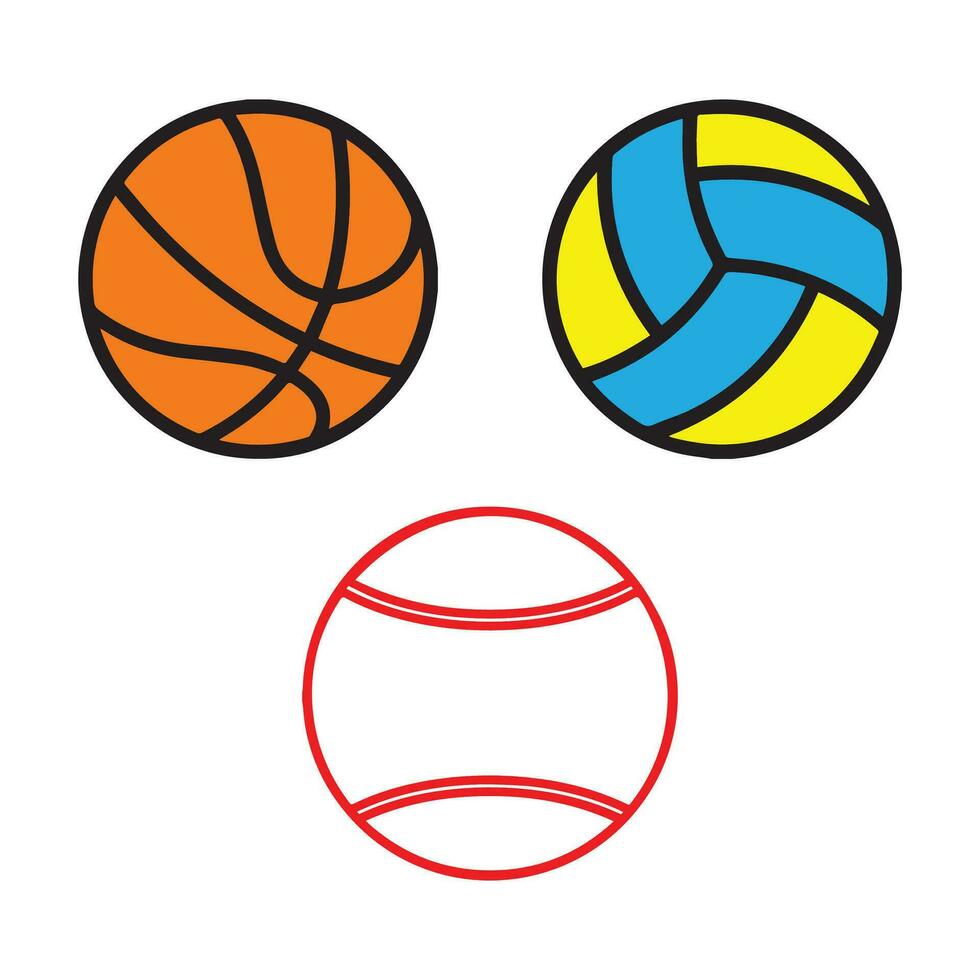 Three different coloured Sports balls are shown on a white background vector