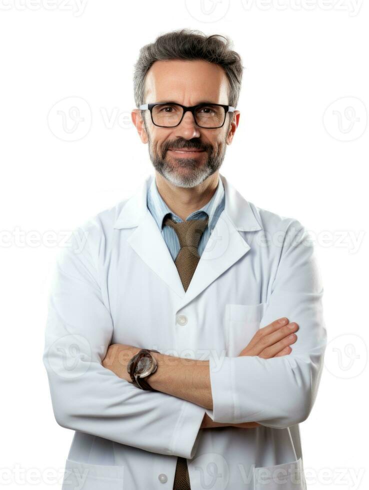 AI generated Professional pharmacist in white background photo