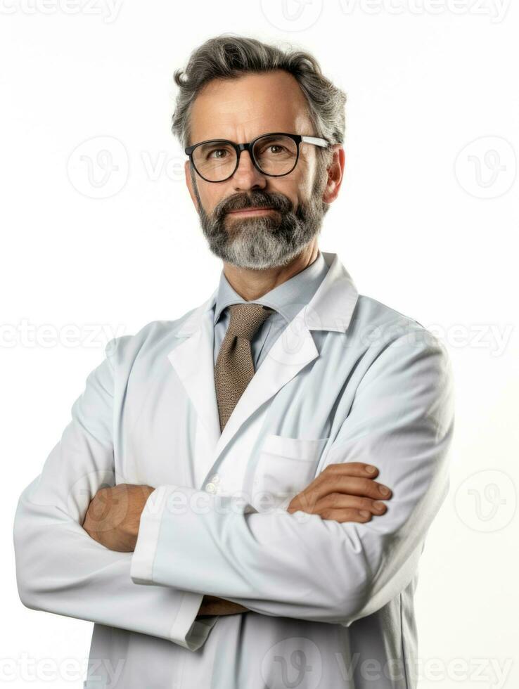 AI generated Professional pharmacist in white background photo