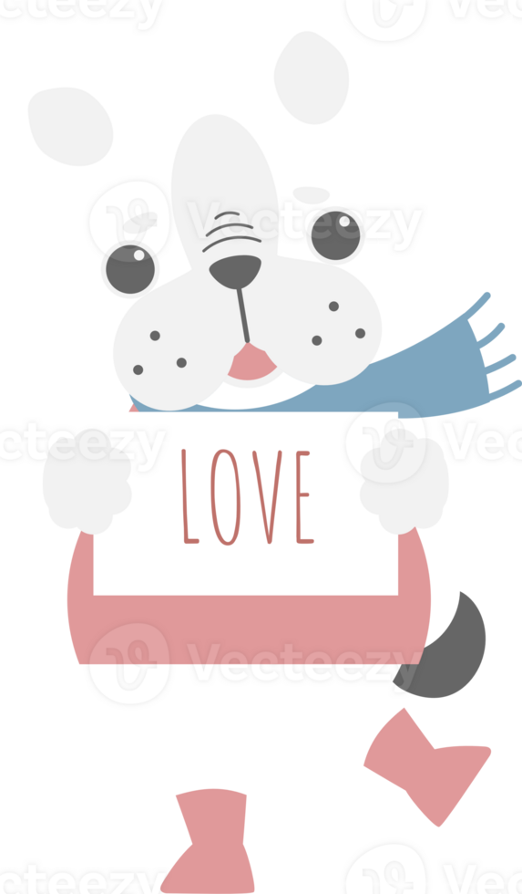 happy valentine's day with dog holding love sign, love concept, flat png transparent element character design
