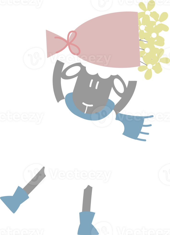 happy valentine's day with sheep holding flower, love concept, flat png transparent element character design
