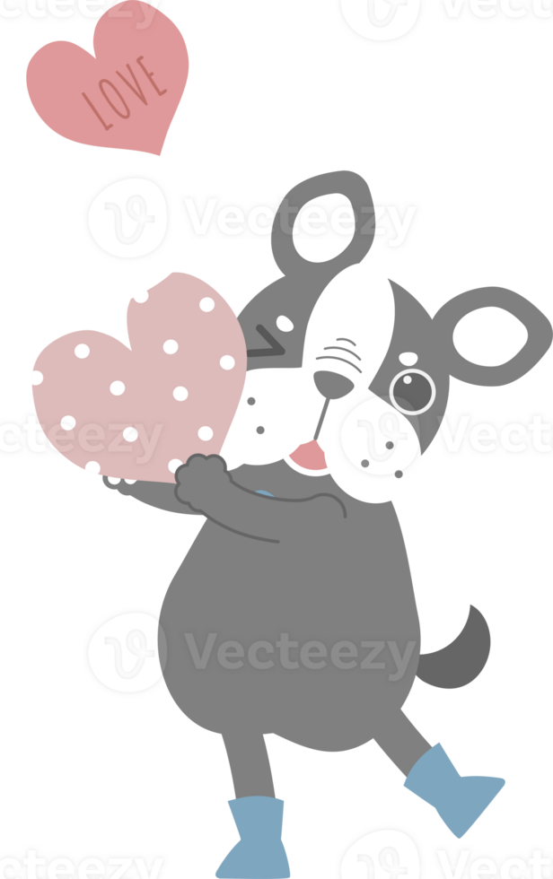 happy valentine's day with dog holding heart, love concept, flat png transparent element character design
