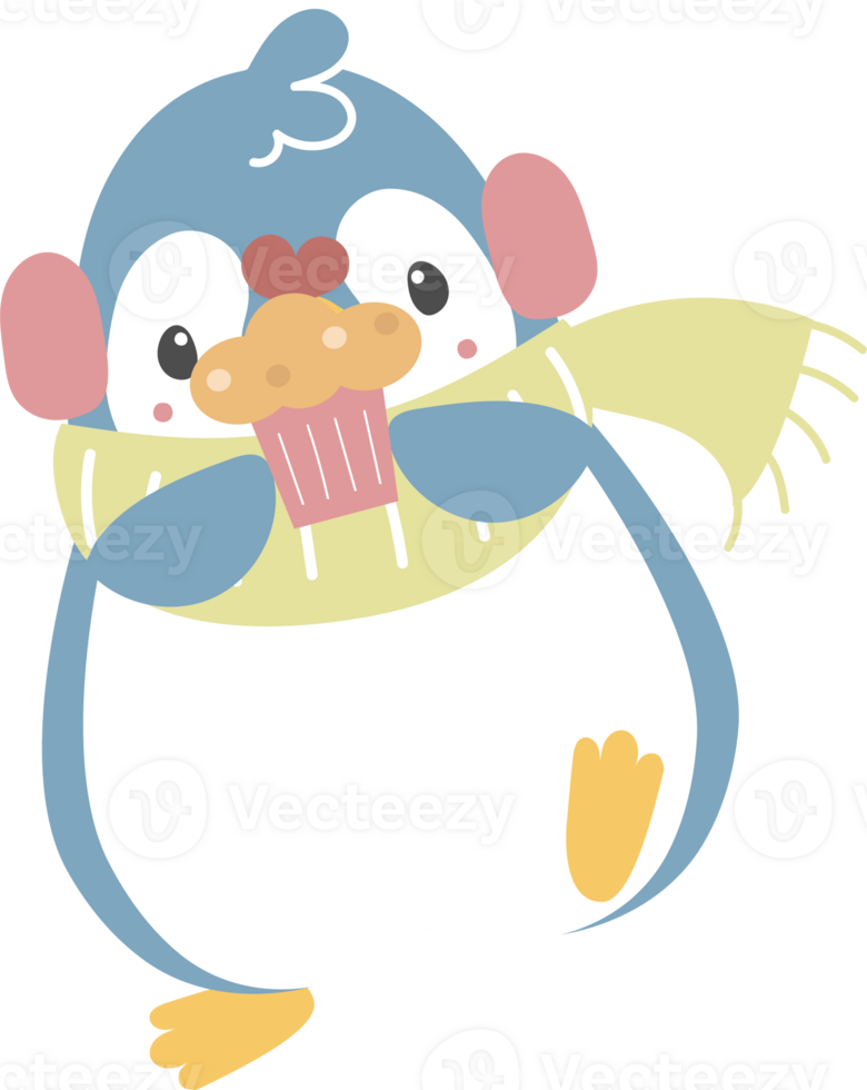 happy valentine's day with penguin, cupcake and heart, love concept, flat png transparent element character design