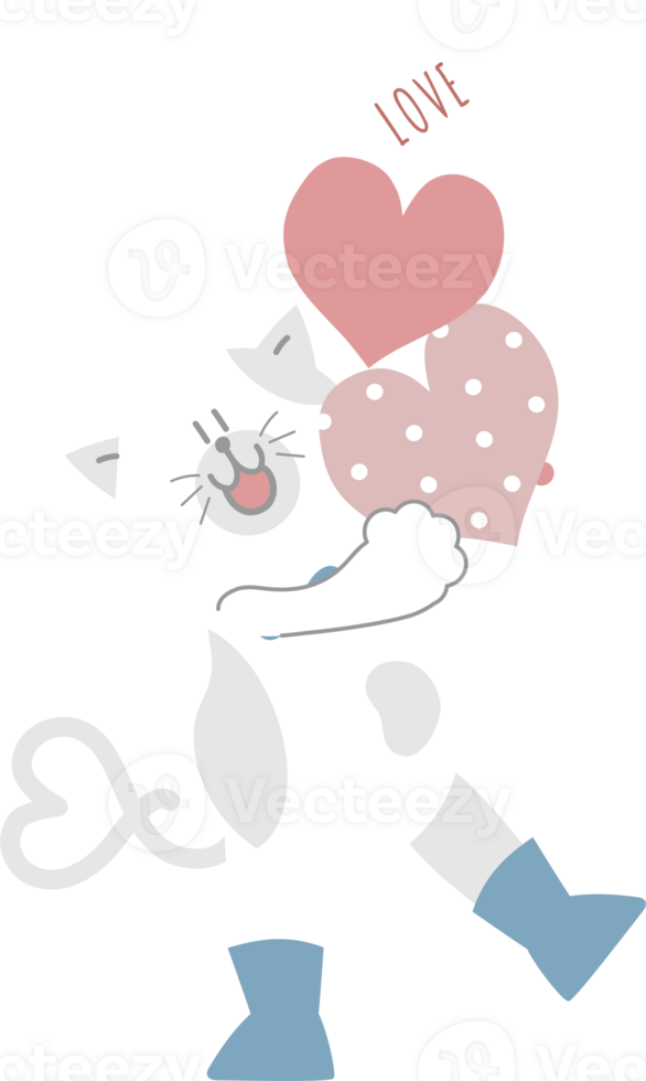 happy valentine's day with cat and heart, love concept, flat png transparent element character design