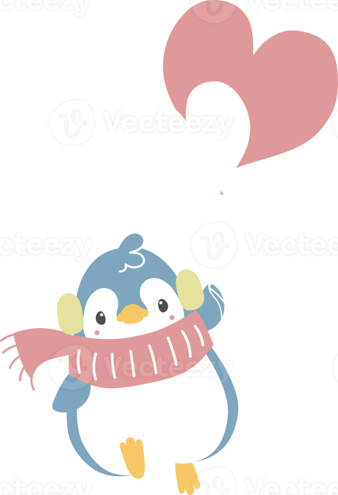 happy valentine's day with penguin holding heart balloon, love concept, flat png transparent element character design