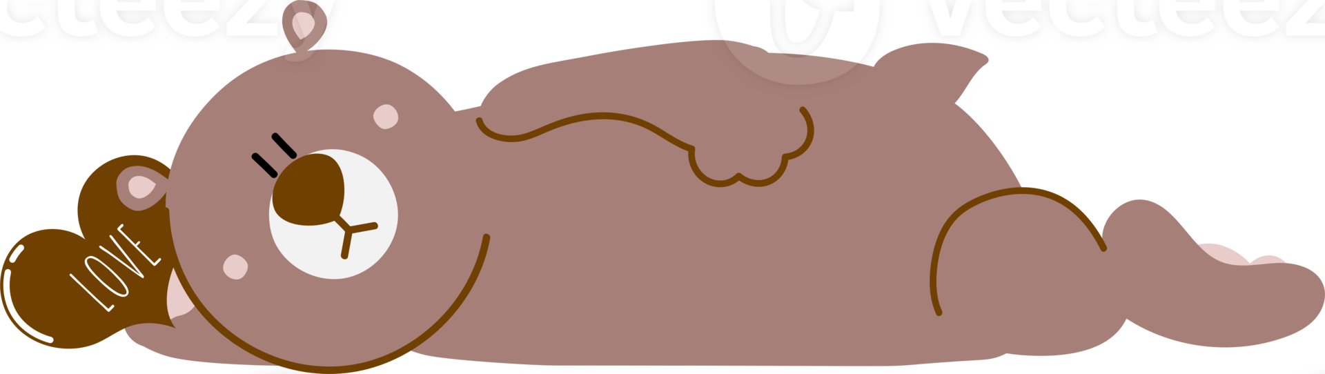 happy valentine's day with brown bear lie on the floor holding heart chocolate, love concept, flat png transparent element character design