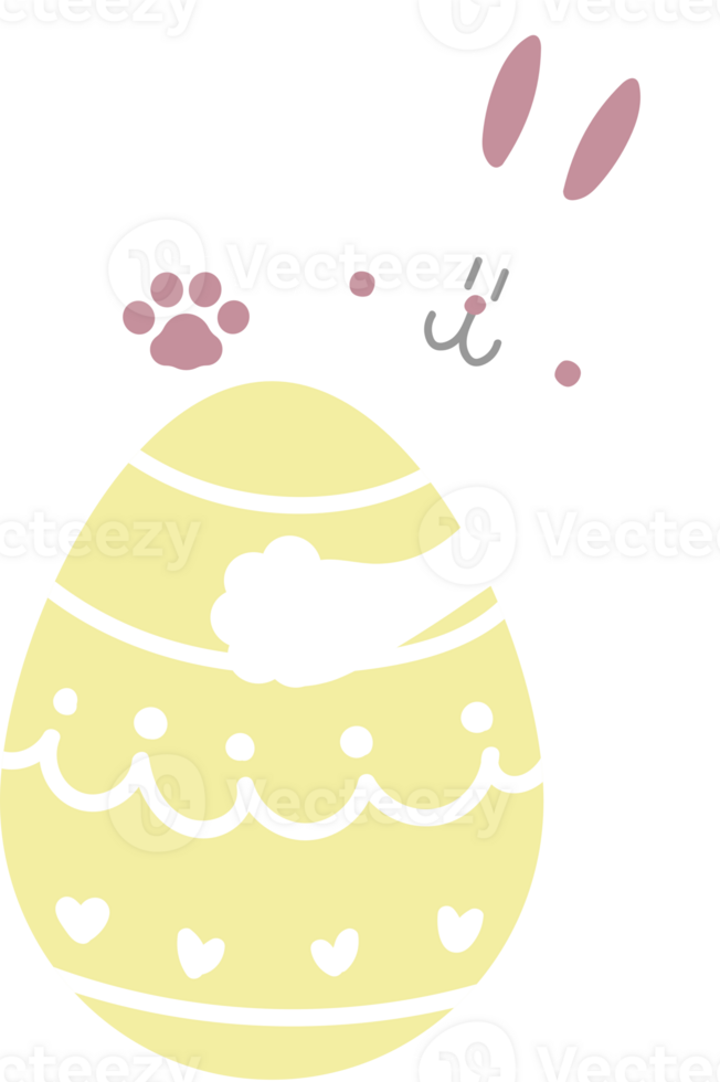 happy easter with bunny rabbit and egg, flat png transparent element character design