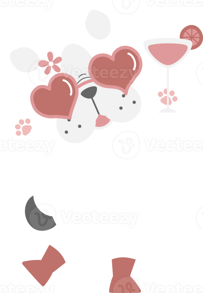 happy valentine's day with dog and drink, love concept, flat png transparent element character design