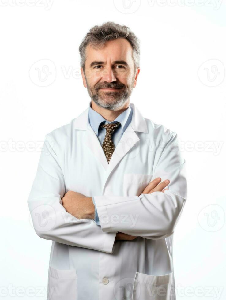 AI generated Professional pharmacist in white background photo