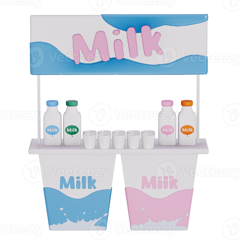 Groceries theme 3D milk product, Milk tasting booth on a transparent background, 3D rendering png