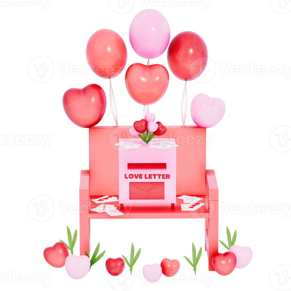 Valentine mailbox on Tiny Love Chair Swing on a transparent background, 3D rendering png