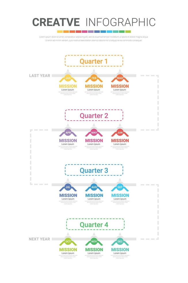 Infographic template for business. 12 Months modern Timeline element diagram calendar, 4 quarter steps milestone presentation vector infographic.