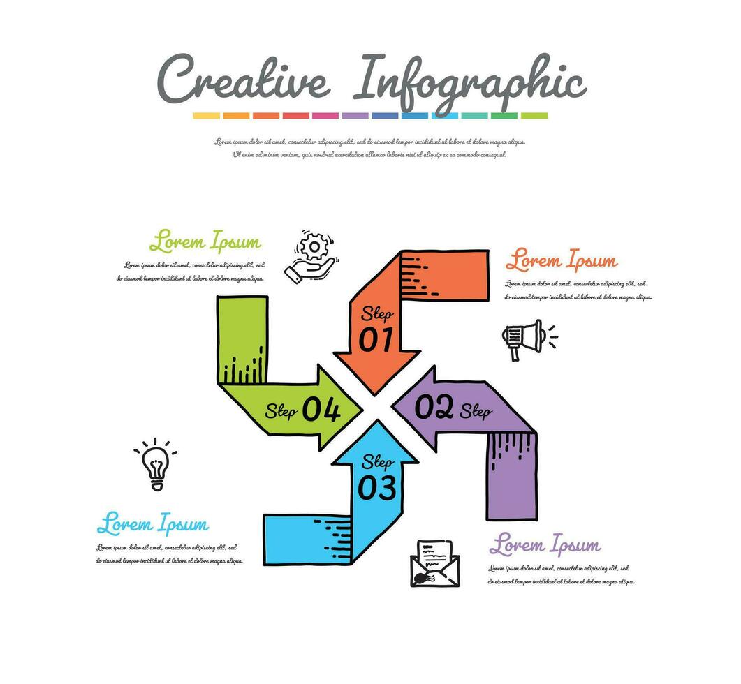 garabatear infografia modelo con 4 4 etiquetas, lata ser usado para flujo de trabajo disposición, diagrama, negocio paso opciones, bandera, y web diseño. vector