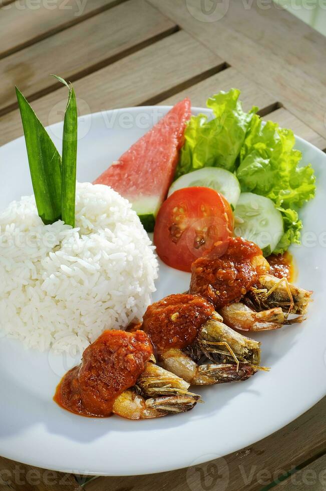 Nasi Udang Sambal or Spicy Sauced Shrimp Rice photo