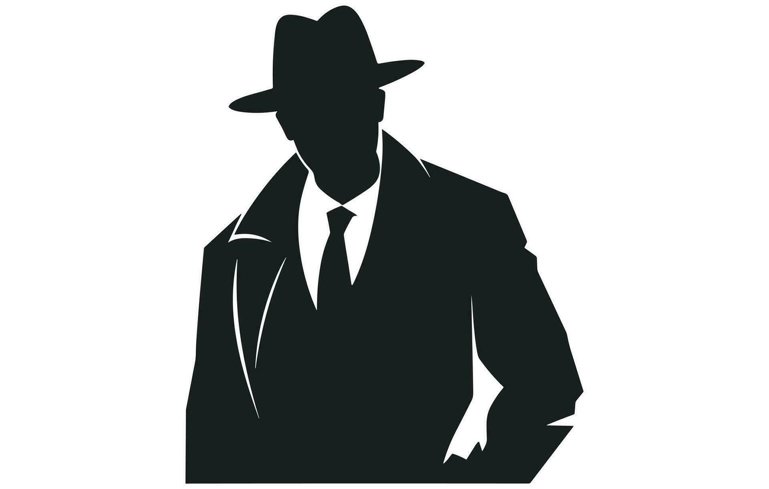 detective logo, silhouette of man wear hat and coat vector