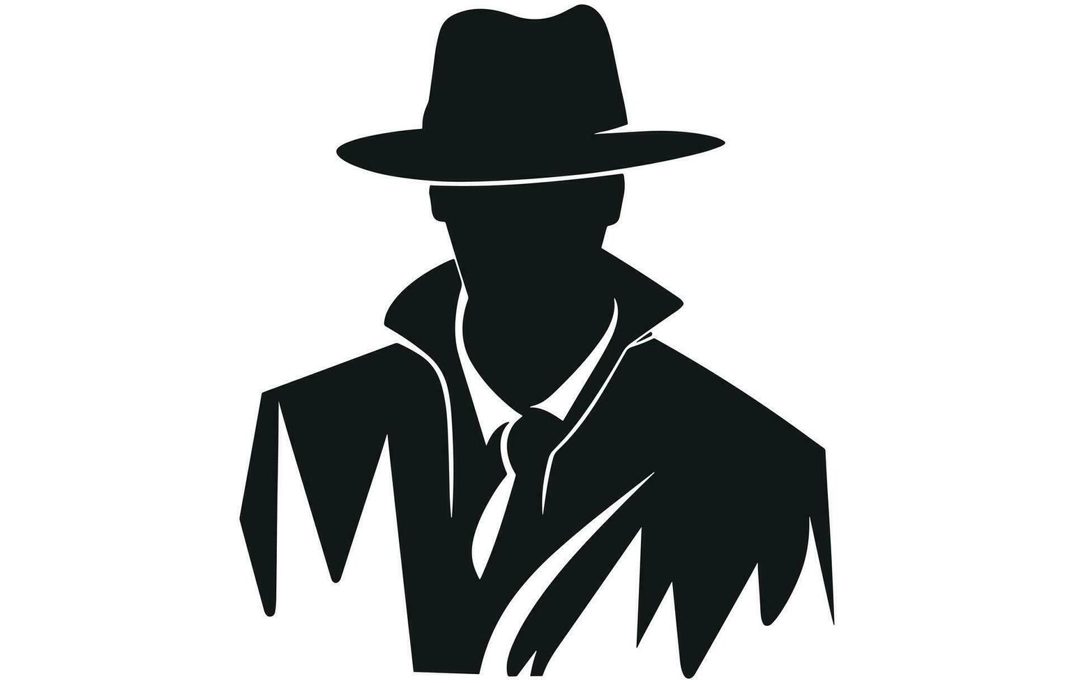 detective logo, silueta de hombre vestir sombrero y Saco vector