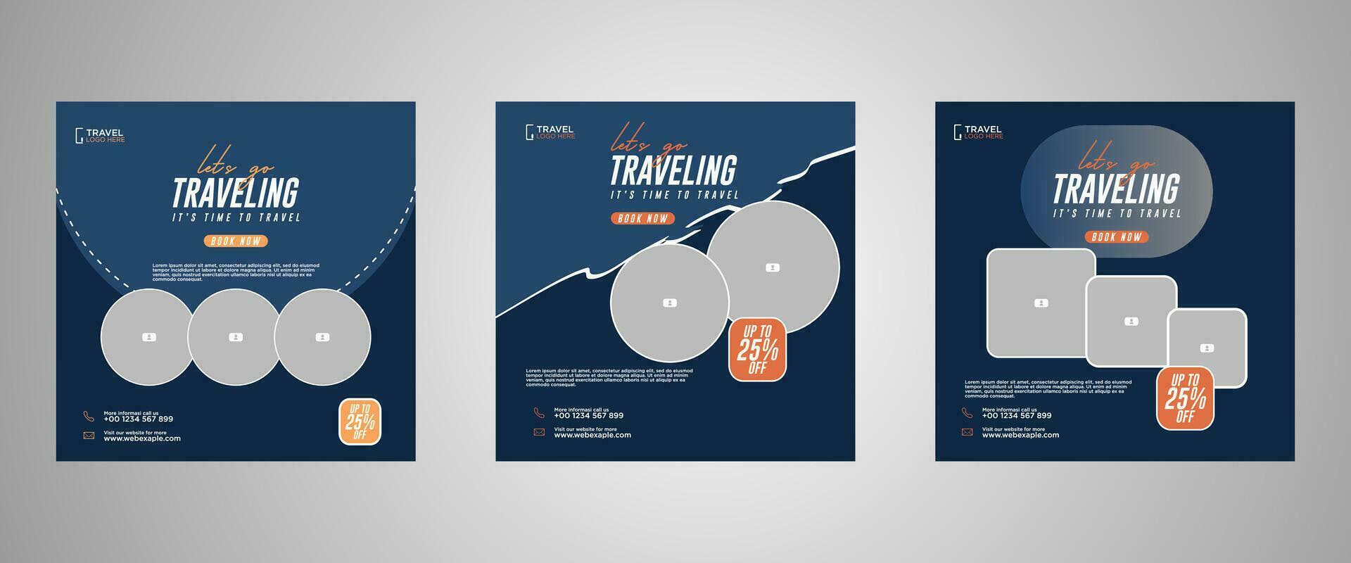 Holiday travel, traveling or summer beach travelling social media post or web banner template design. Tourism business marketing flyer or poster with abstract digital background, logo and icon. vector