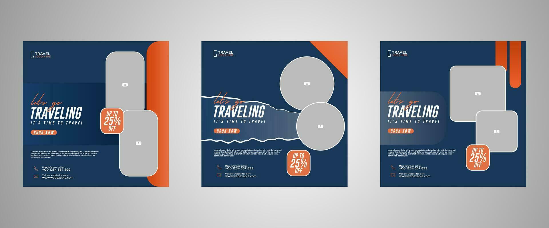 Holiday travel, traveling or summer beach travelling social media post or web banner template design. Tourism business marketing flyer or poster with abstract digital background, logo and icon. vector