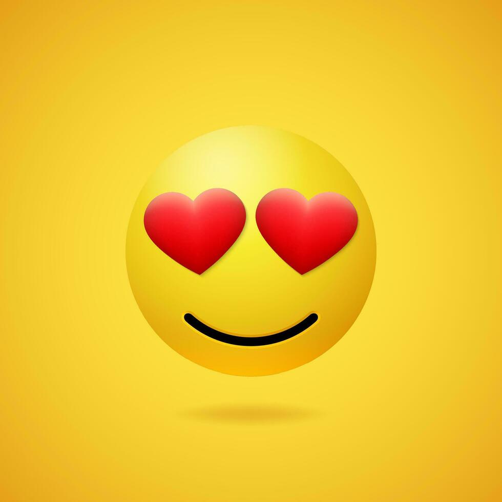 Emoticon in love with red heart shaped eyes vector