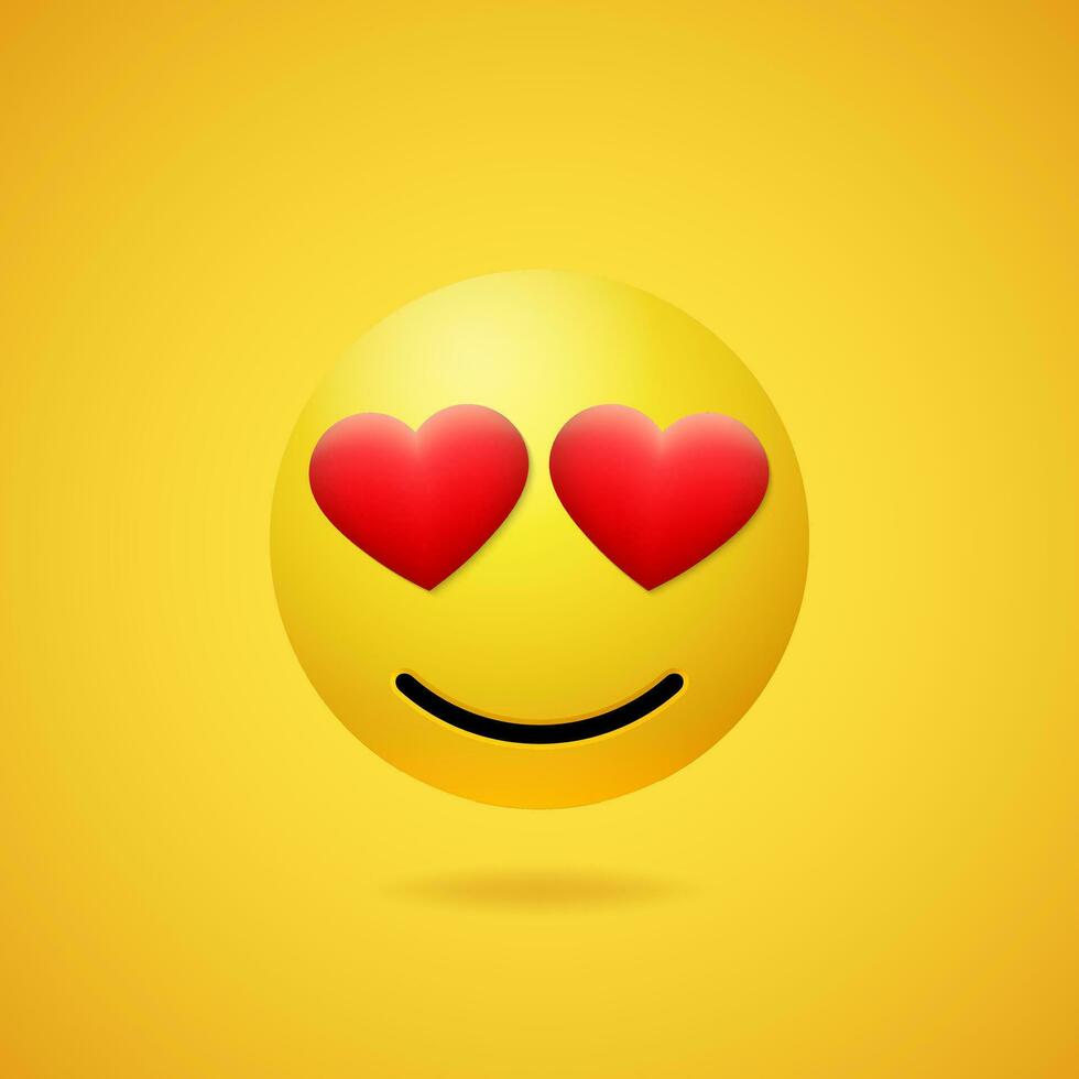 emoticon en amor con rojo corazón conformado ojos vector