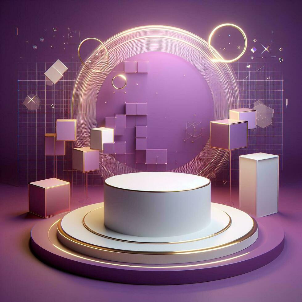 AI generated Round Podium For Product Advertising Stand Exhibition on Purple Background with 3d Cube photo
