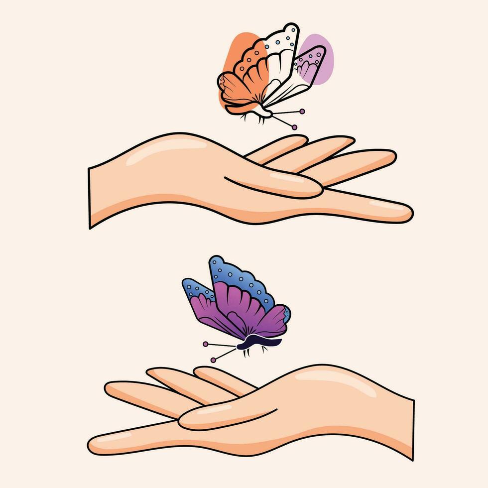 Hand holding butterfly. Flat design icon. Vector illustration