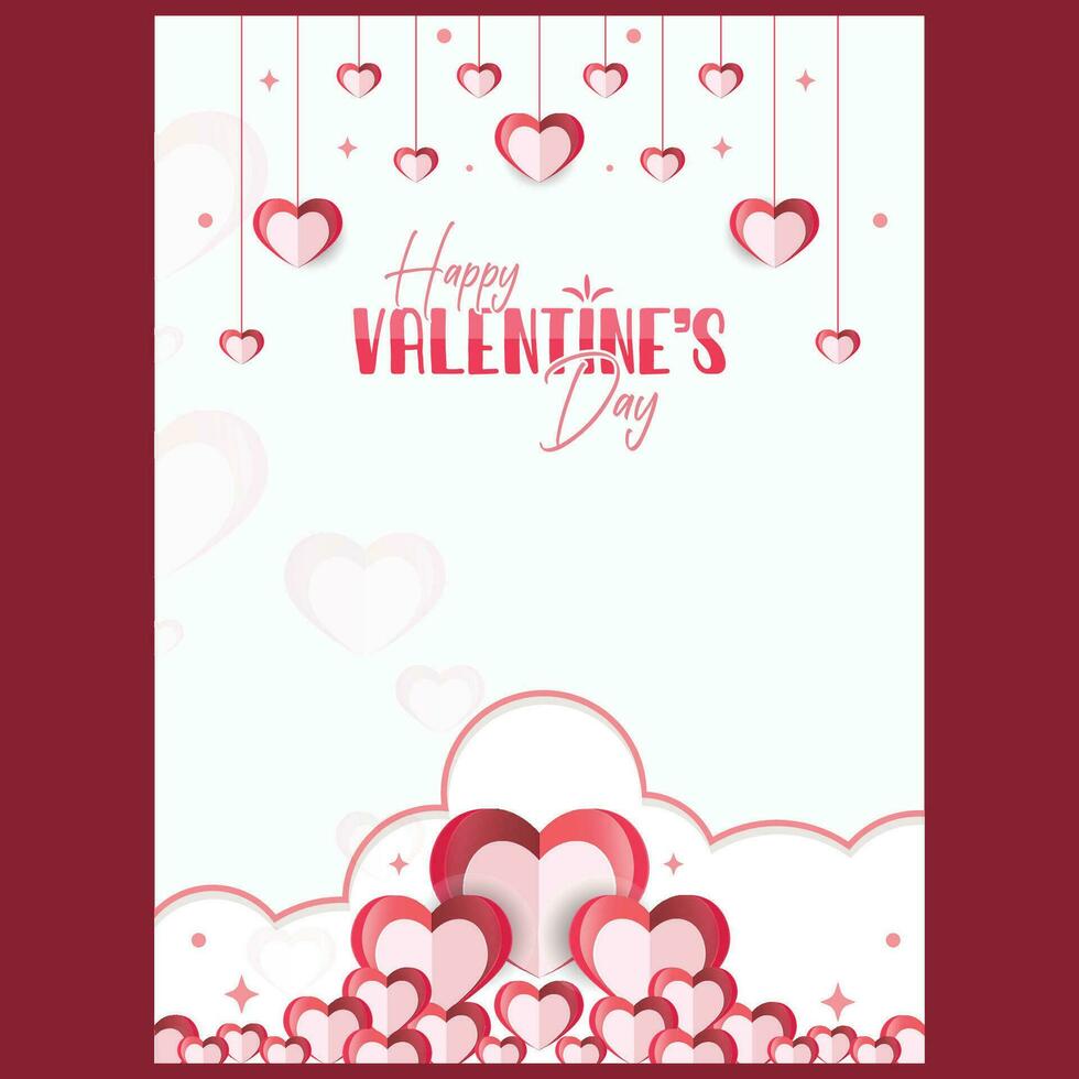 Happy Valentine's day sale header or voucher template with hanging hearts. vector
