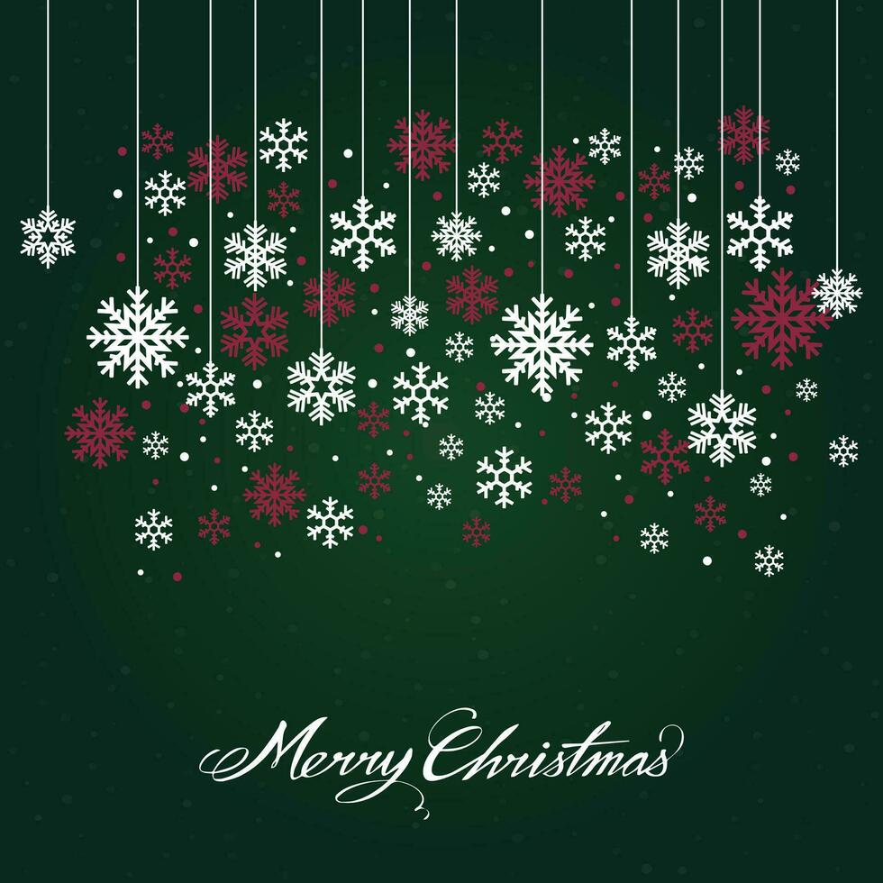 christmas background with snowflakes on green background vector