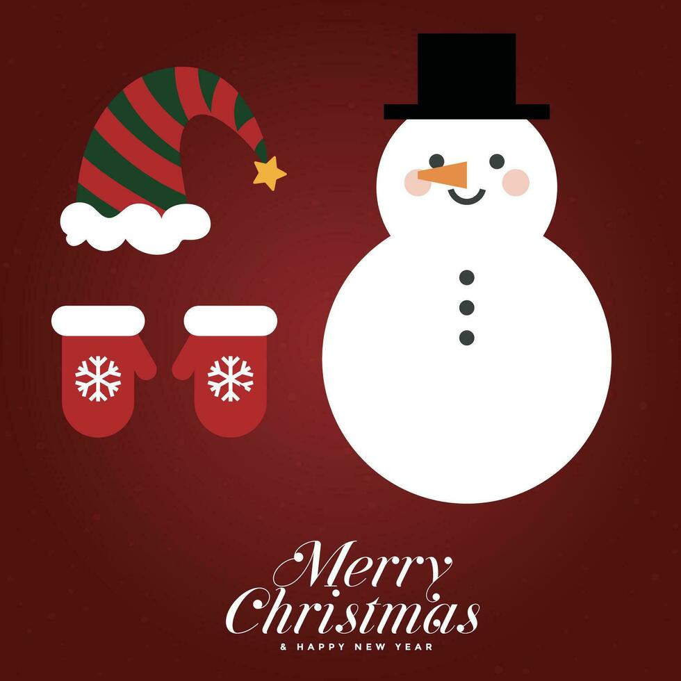 Navidad tarjeta con monigote de nieve y sombrero vector