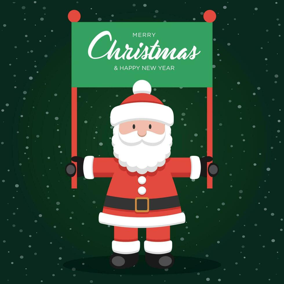 Papa Noel claus participación un verde firmar con alegre Navidad texto vector