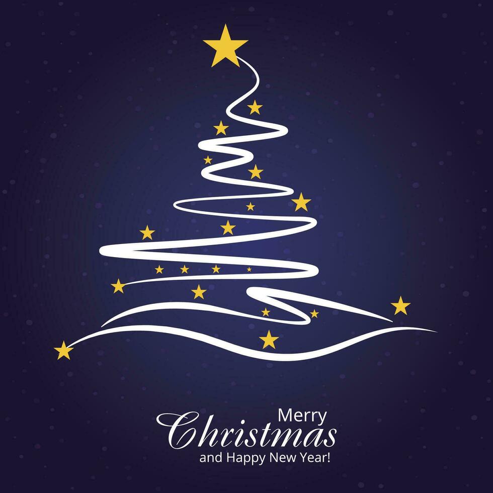 christmas tree with stars and text merry christmas vector