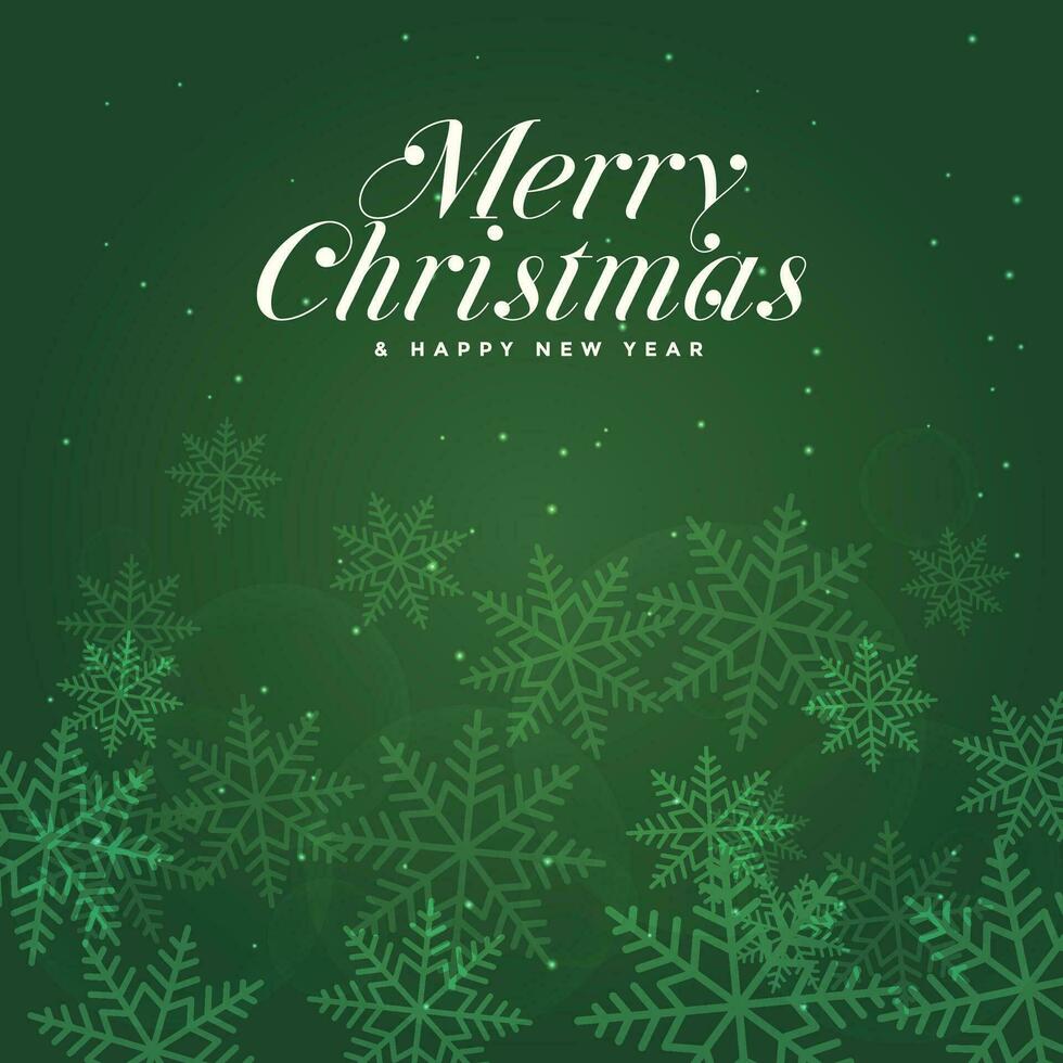 green christmas background with snowflakes and the words merry christmas vector