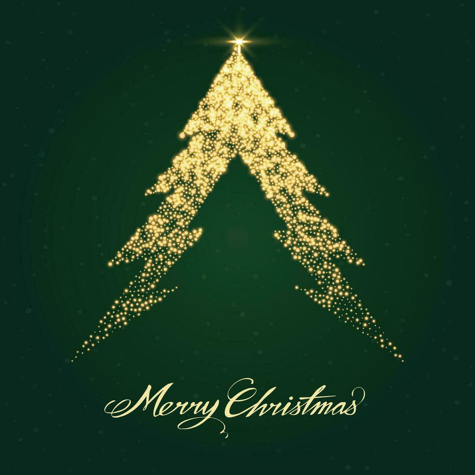 Navidad árbol en verde antecedentes con oro estrellas vector
