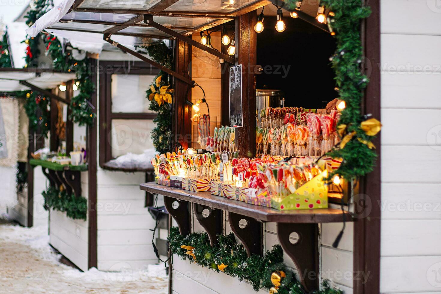 Christmas street market. Winter holiday season. photo