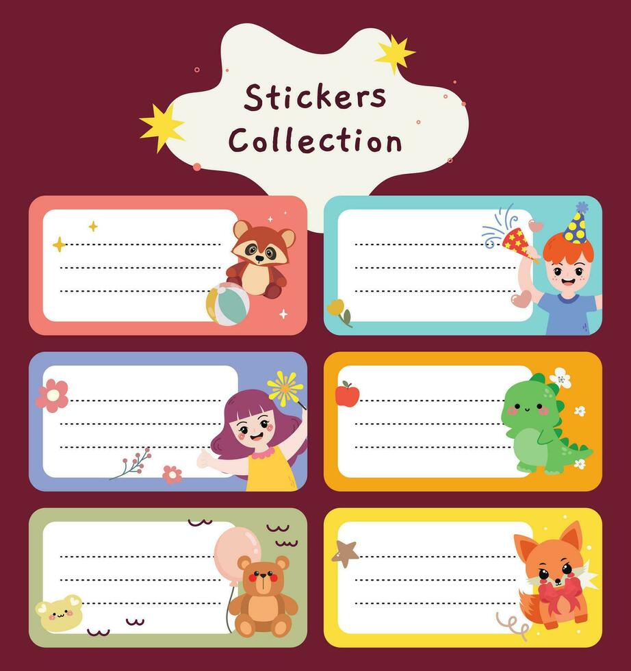 flat design vector kids sticker label set collection printable