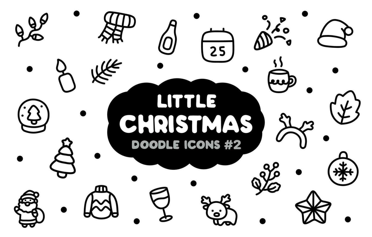 Doodle Black and White Little Christmas Icons Set No.2 vector