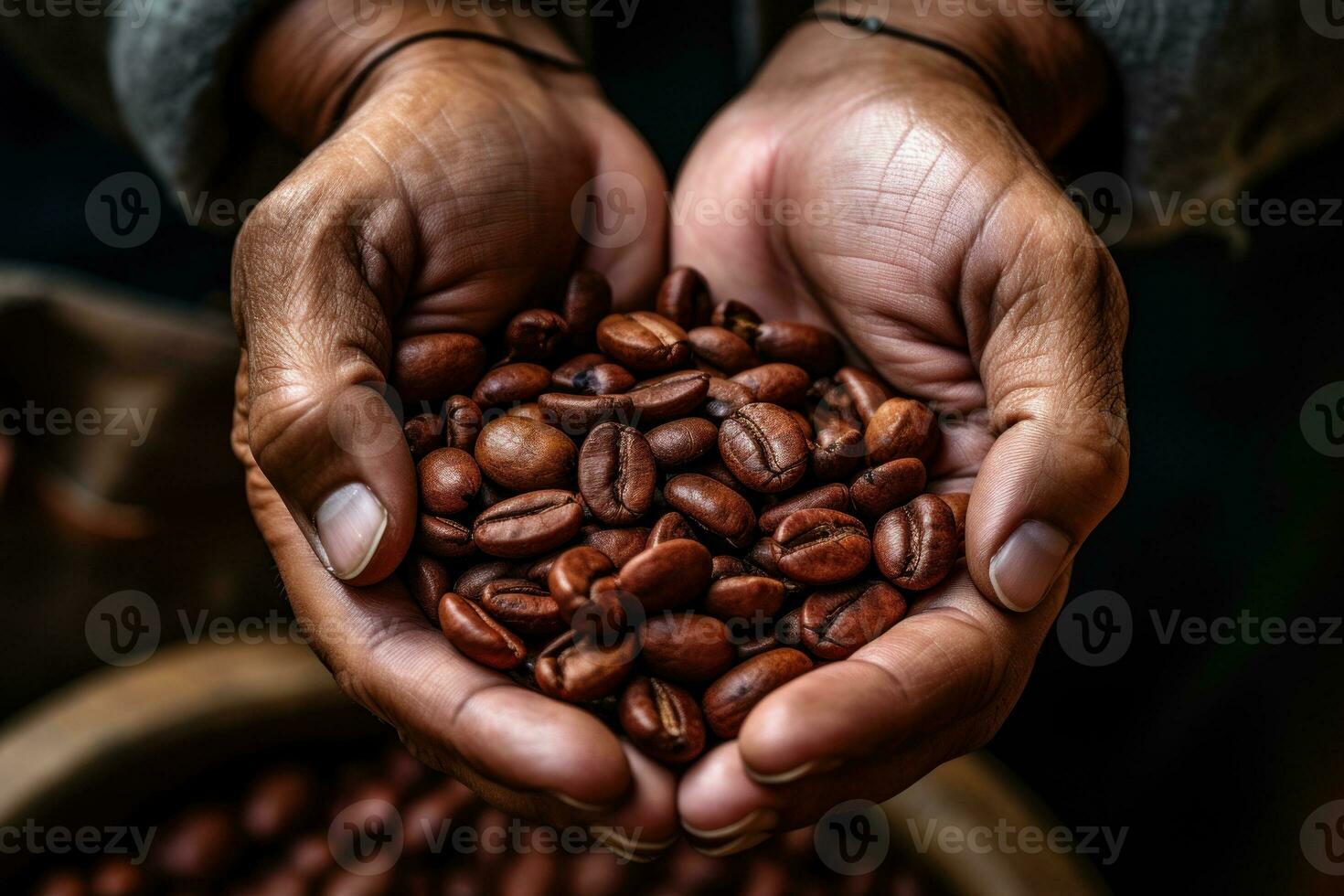 ai generado manos participación asado café frijoles. generativo ai foto