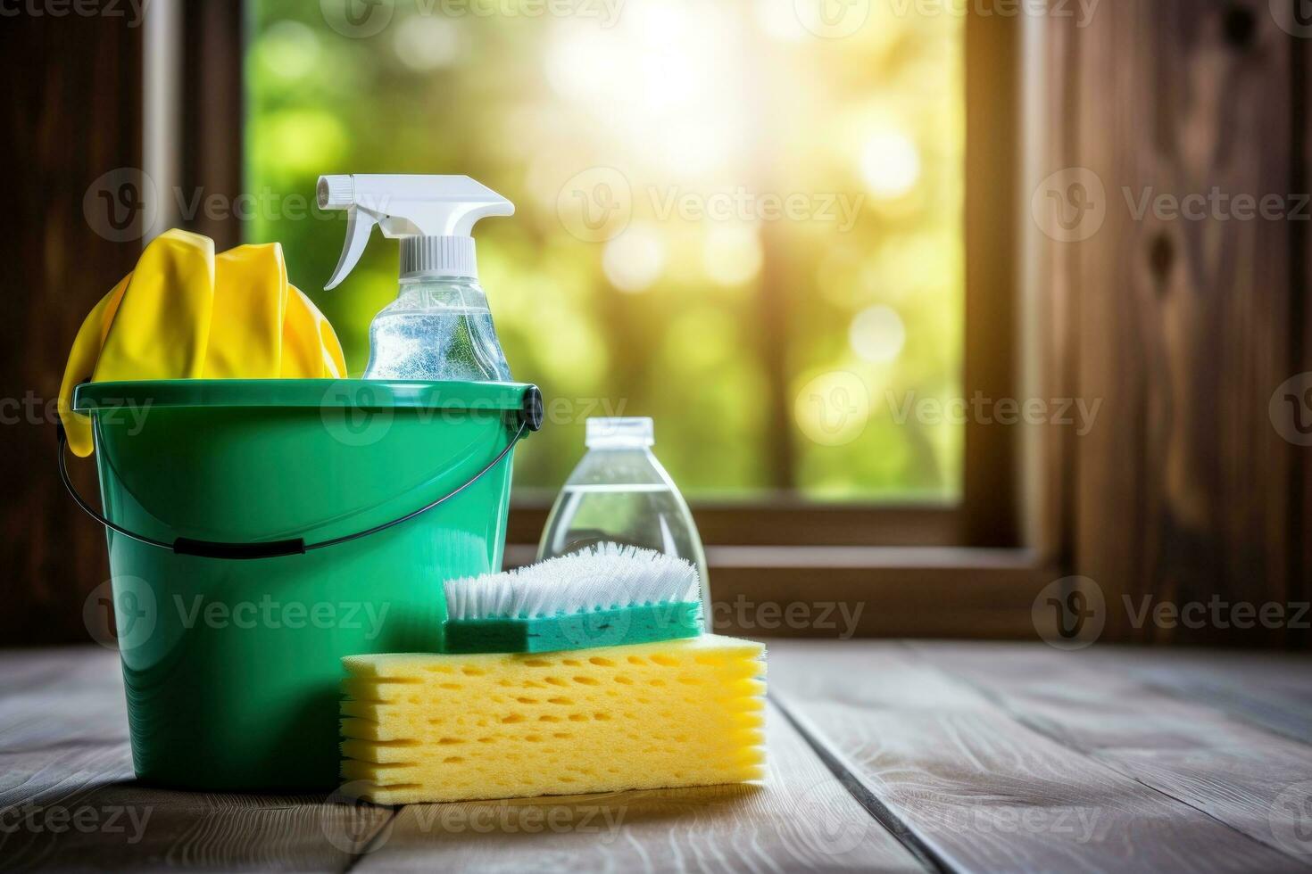 AI generated Cleaning items in a bucket. Generative AI photo