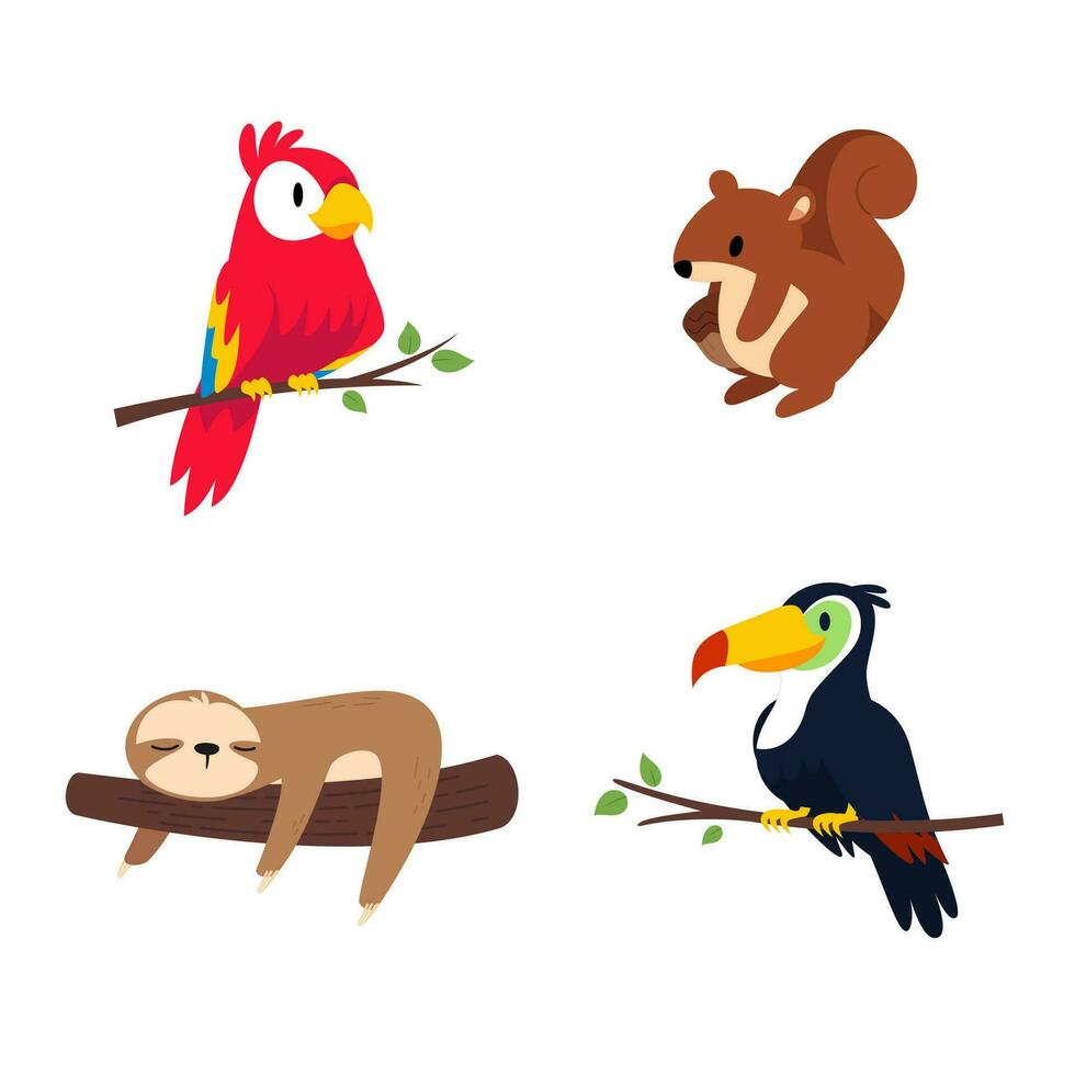 Set of animal cartoon flat design illustration vector