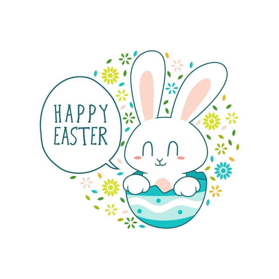 Cute Rabbit Bunny on Cracking Easter egg banner template designs vector