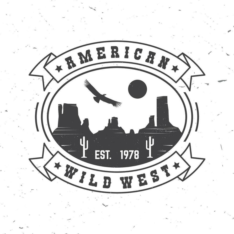 American wild west badge. Vector. Concept for shirt, logo, print, stamp, tee with condor and canyon. Vintage typography design with wild west and american canyon silhouette. vector
