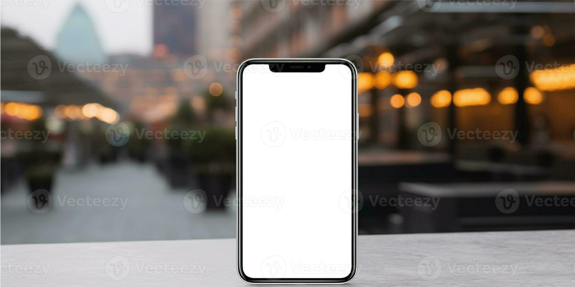 AI generated an iphone x mockup on a table in a city photo