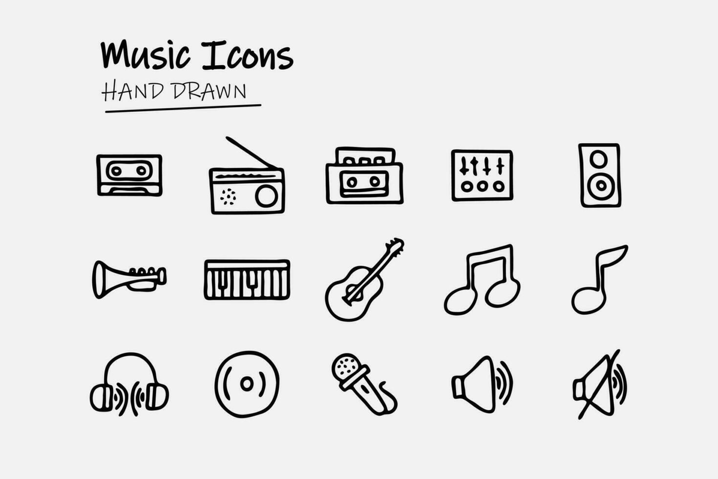 hand drawn music icon sets vector