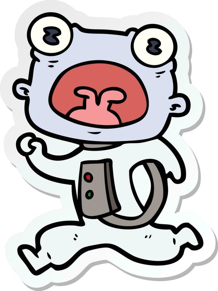 sticker of a cartoon weird alien running away vector