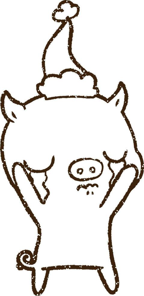 Christmas Pig Charcoal Drawing vector