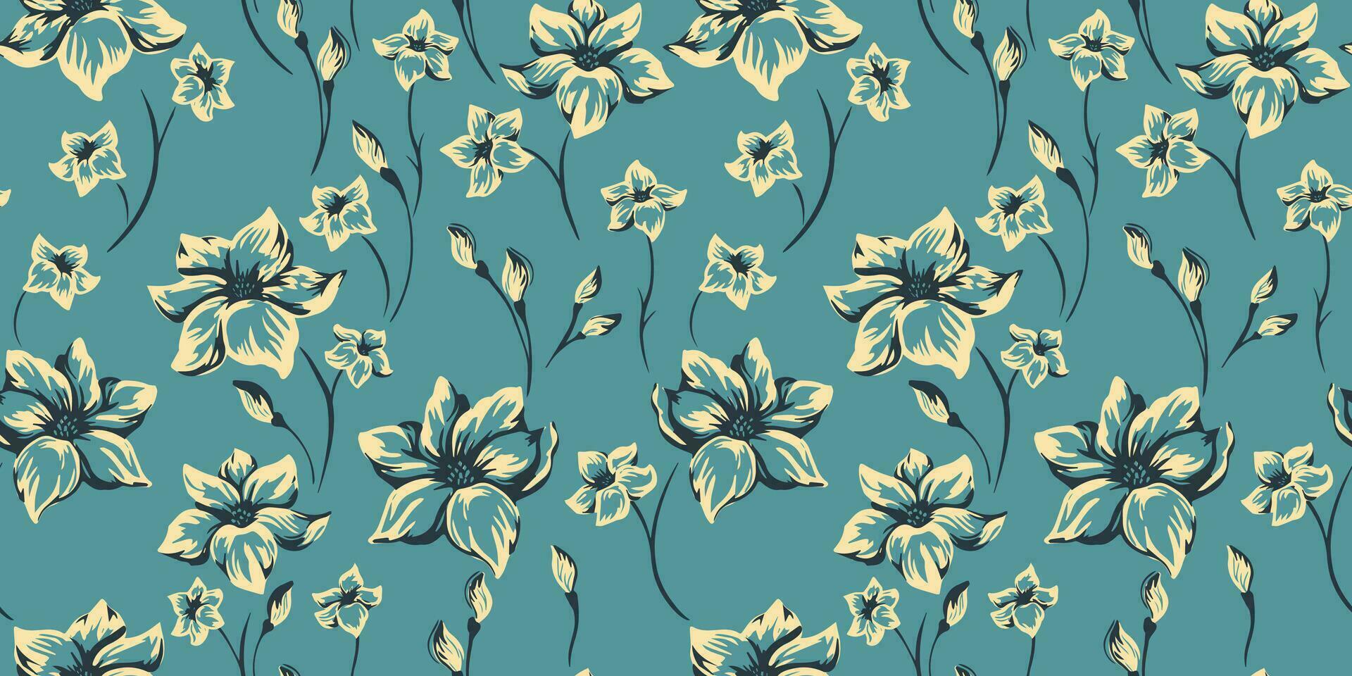 Seamless, artistic simple flowers pattern. Vector hand drawn sketch shape abstract floral. Template for design fabric, interior decor, textile, fashion, wallpaper