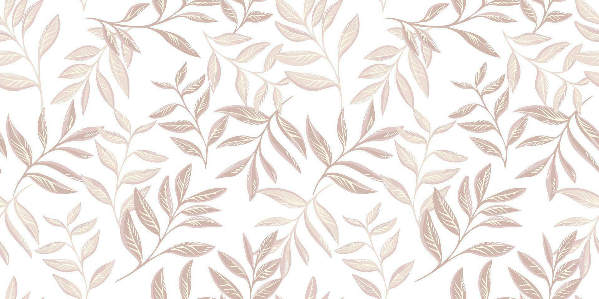 Vector hand drawn leaves branches intertwined in a seamless pattern on a light beige background. Creative, artistic, simple, pastel, tropical leaf stems print. Template for fashion, fabric, wallpaper