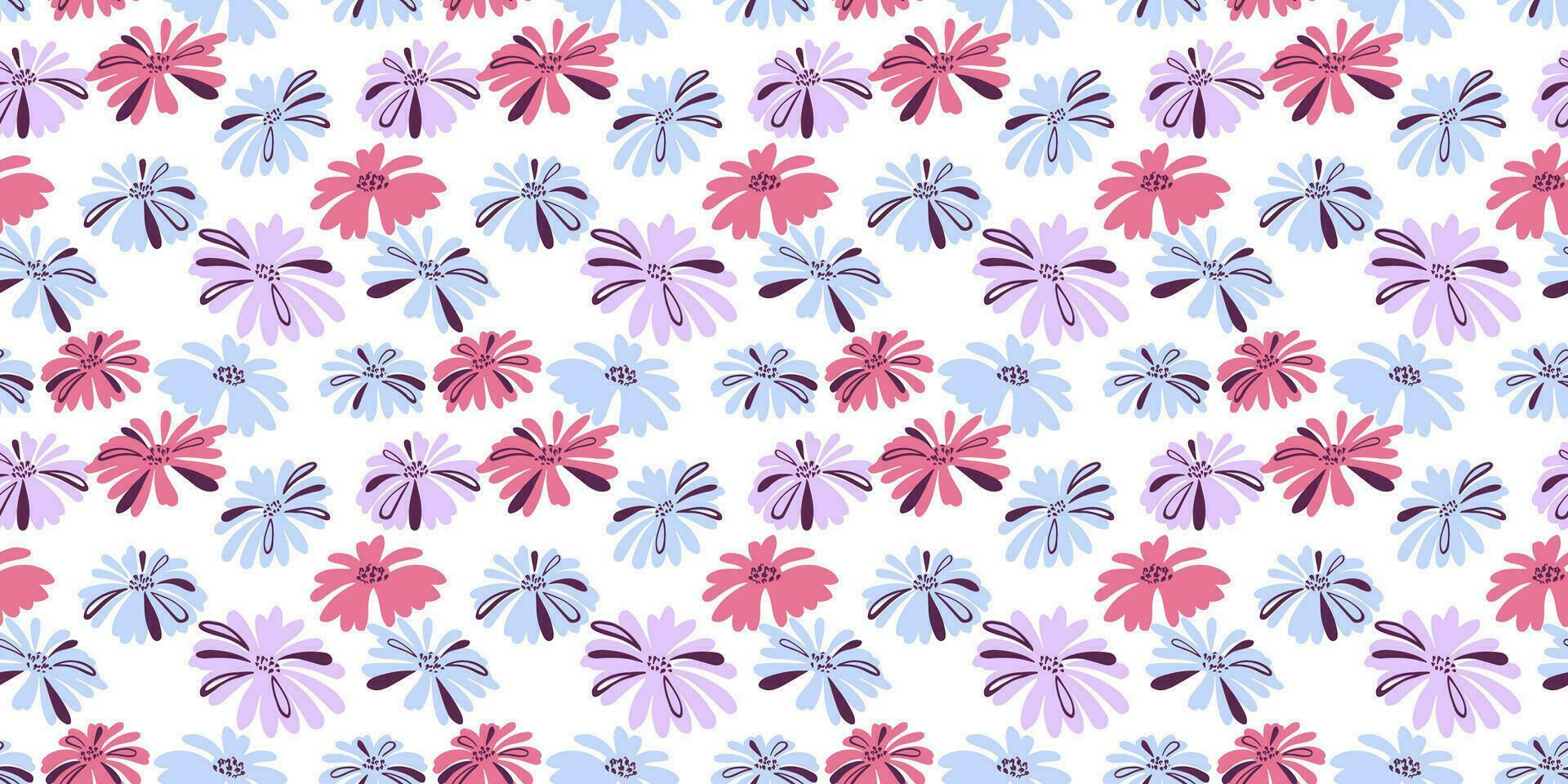 Colorful summer seamless pattern with vector  hand drawn trendy abstract simple flowers. Template for design,  fabric, textile, fabric, wallpaper, surface design,
