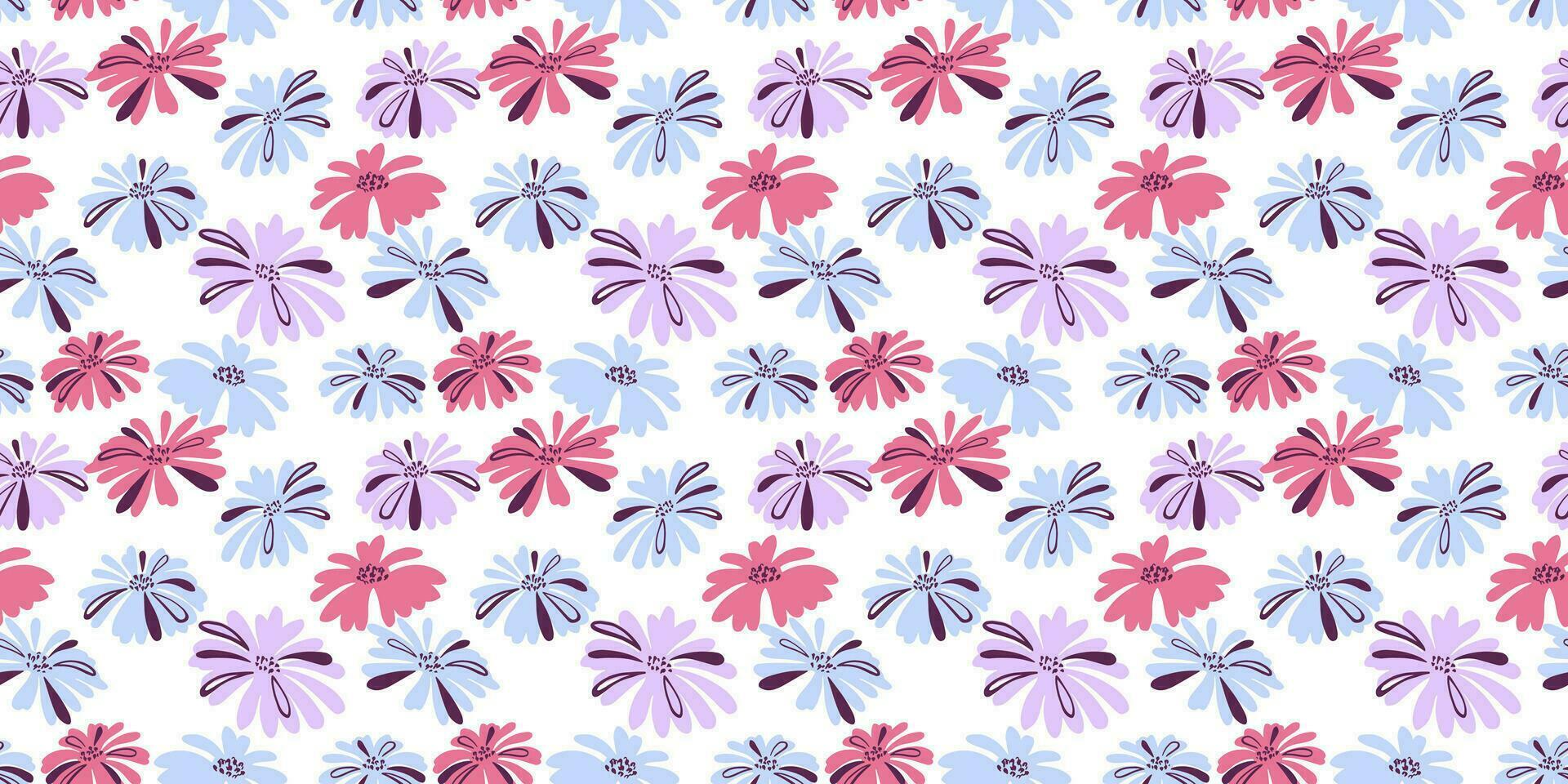 Colorful summer seamless pattern with vector  hand drawn trendy abstract simple flowers. Template for design,  fabric, textile, fabric, wallpaper, surface design,