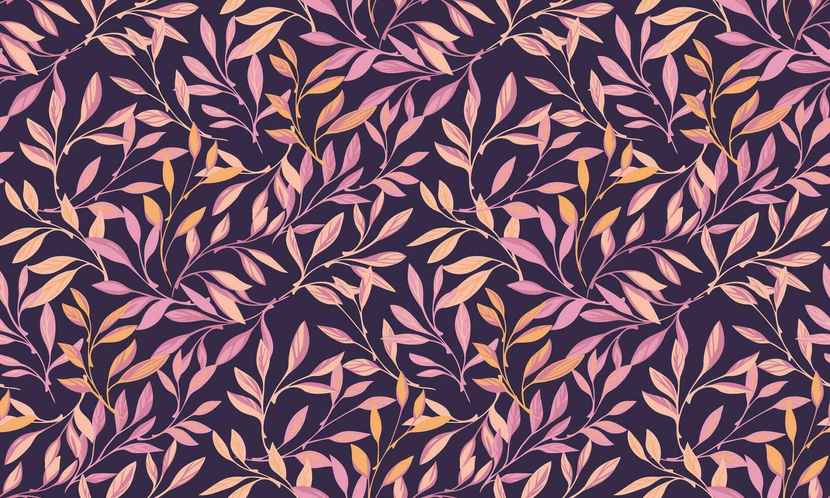 Vector hand drawn elegant colorful branches leaves intertwined in a seamless pattern. Beautiful, artistic, leaf stem textured print on a dark background. Template for design, textile, fashion, fabric